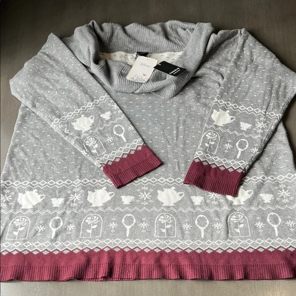 Torrid Gray and Burgundy Off-the-Shoulder Sweater flaws New Size 2X Disney Belle - Picture 1 of 13